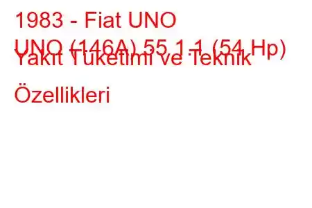 1983 - Fiat UNO
UNO (146A) 55 1.1 (54 Hp) Yakıt Tüketimi ve Teknik Özellikleri