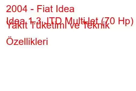 2004 - Fiat Idea
Idea 1.3 JTD MultiJet (70 Hp) Yakıt Tüketimi ve Teknik Özellikleri