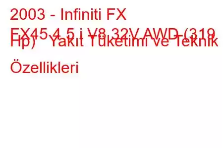 2003 - Infiniti FX
FX45 4.5 i V8 32V AWD (319 Hp) Yakıt Tüketimi ve Teknik Özellikleri