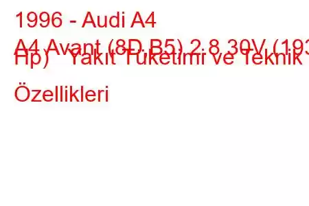 1996 - Audi A4
A4 Avant (8D,B5) 2.8 30V (193 Hp) Yakıt Tüketimi ve Teknik Özellikleri