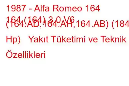 1987 - Alfa Romeo 164
164 (164) 3.0 V6 (164.AD,164.AH,164.AB) (184 Hp) Yakıt Tüketimi ve Teknik Özellikleri