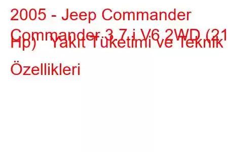 2005 - Jeep Commander
Commander 3.7 i V6 2WD (213 Hp) Yakıt Tüketimi ve Teknik Özellikleri