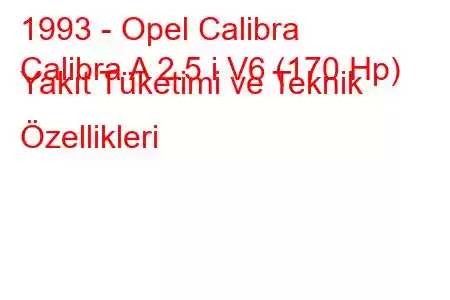 1993 - Opel Calibra
Calibra A 2.5 i V6 (170 Hp) Yakıt Tüketimi ve Teknik Özellikleri