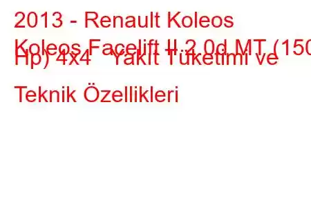 2013 - Renault Koleos
Koleos Facelift II 2.0d MT (150 Hp) 4x4 Yakıt Tüketimi ve Teknik Özellikleri