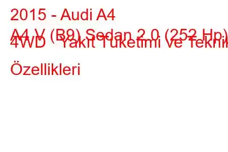 2015 - Audi A4
A4 V (B9) Sedan 2.0 (252 Hp) 4WD Yakıt Tüketimi ve Teknik Özellikleri