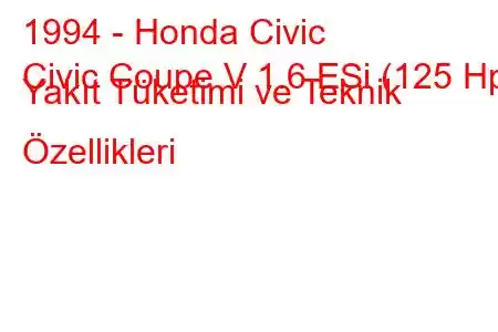 1994 - Honda Civic
Civic Coupe V 1.6 ESi (125 Hp) Yakıt Tüketimi ve Teknik Özellikleri