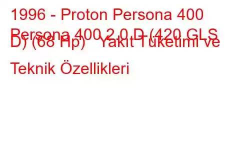 1996 - Proton Persona 400
Persona 400 2.0 D (420 GLS D) (68 Hp) Yakıt Tüketimi ve Teknik Özellikleri