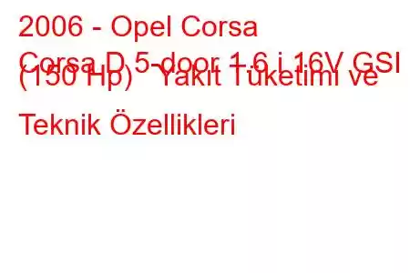 2006 - Opel Corsa
Corsa D 5-door 1.6 i 16V GSI (150 Hp) Yakıt Tüketimi ve Teknik Özellikleri