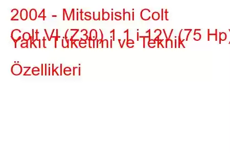 2004 - Mitsubishi Colt
Colt VI (Z30) 1.1 i 12V (75 Hp) Yakıt Tüketimi ve Teknik Özellikleri