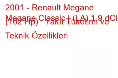 2001 - Renault Megane
Megane Classic I (LA) 1.9 dCi (102 Hp) Yakıt Tüketimi ve Teknik Özellikleri