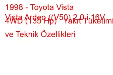 1998 - Toyota Vista
Vista Ardeo ((V50) 2.0 i 16V 4WD (135 Hp) Yakıt Tüketimi ve Teknik Özellikleri