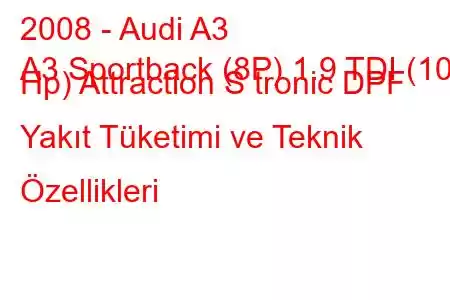 2008 - Audi A3
A3 Sportback (8P) 1.9 TDI (105 Hp) Attraction S tronic DPF Yakıt Tüketimi ve Teknik Özellikleri