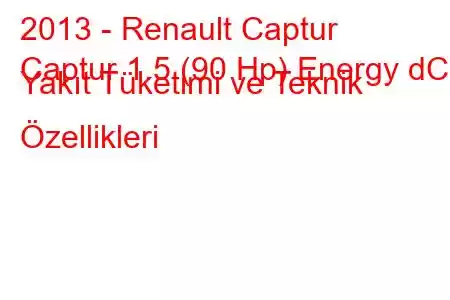 2013 - Renault Captur
Captur 1.5 (90 Hp) Energy dCi Yakıt Tüketimi ve Teknik Özellikleri