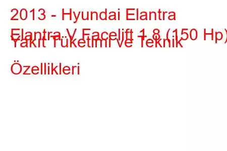 2013 - Hyundai Elantra
Elantra V Facelift 1.8 (150 Hp) Yakıt Tüketimi ve Teknik Özellikleri