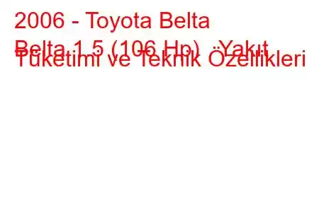 2006 - Toyota Belta
Belta 1.5 (106 Hp) Yakıt Tüketimi ve Teknik Özellikleri