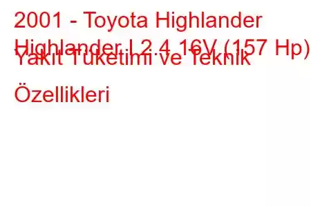 2001 - Toyota Highlander
Highlander I 2.4 16V (157 Hp) Yakıt Tüketimi ve Teknik Özellikleri