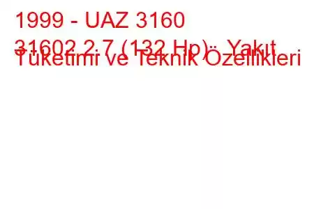 1999 - UAZ 3160
31602 2.7 (132 Hp) Yakıt Tüketimi ve Teknik Özellikleri