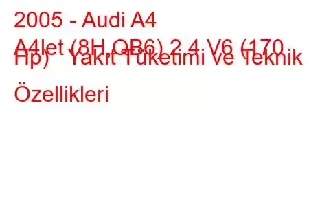 2005 - Audi A4
A4let (8H,QB6) 2.4 V6 (170 Hp) Yakıt Tüketimi ve Teknik Özellikleri