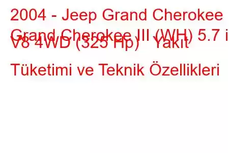 2004 - Jeep Grand Cherokee
Grand Cherokee III (WH) 5.7 i V8 4WD (325 Hp) Yakıt Tüketimi ve Teknik Özellikleri