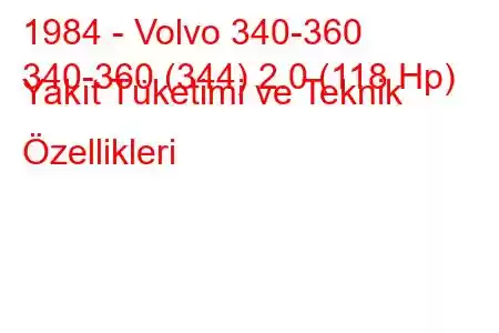 1984 - Volvo 340-360
340-360 (344) 2.0 (118 Hp) Yakıt Tüketimi ve Teknik Özellikleri