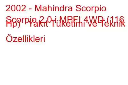 2002 - Mahindra Scorpio
Scorpio 2.0 i MPFI 4WD (116 Hp) Yakıt Tüketimi ve Teknik Özellikleri