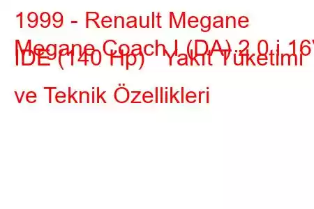 1999 - Renault Megane
Megane Coach I (DA) 2.0 i 16V IDE (140 Hp) Yakıt Tüketimi ve Teknik Özellikleri