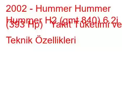 2002 - Hummer Hummer
Hummer H2 (gmt 840) 6.2i (393 Hp) Yakıt Tüketimi ve Teknik Özellikleri