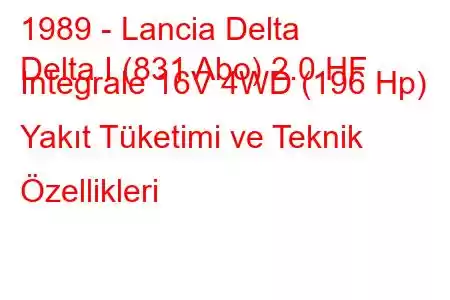 1989 - Lancia Delta
Delta I (831 Abo) 2.0 HF Integrale 16V 4WD (196 Hp) Yakıt Tüketimi ve Teknik Özellikleri