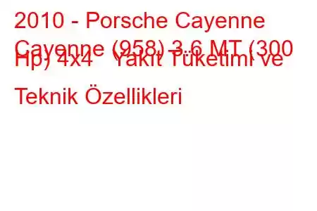 2010 - Porsche Cayenne
Cayenne (958) 3.6 MT (300 Hp) 4x4 Yakıt Tüketimi ve Teknik Özellikleri