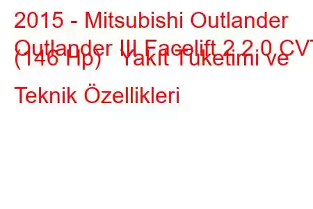 2015 - Mitsubishi Outlander
Outlander III Facelift 2 2.0 CVT (146 Hp) Yakıt Tüketimi ve Teknik Özellikleri