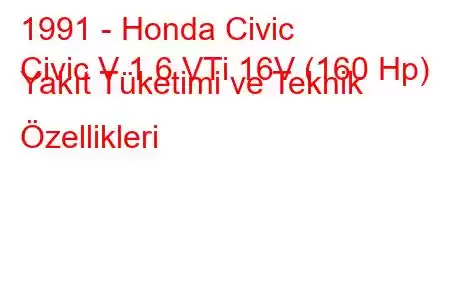 1991 - Honda Civic
Civic V 1.6 VTi 16V (160 Hp) Yakıt Tüketimi ve Teknik Özellikleri