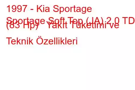 1997 - Kia Sportage
Sportage Soft Top (JA) 2.0 TD (83 Hp) Yakıt Tüketimi ve Teknik Özellikleri