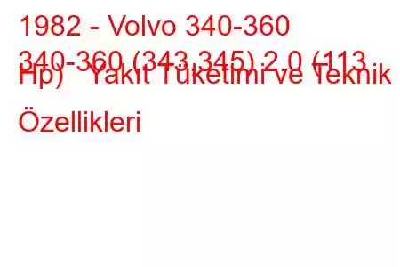 1982 - Volvo 340-360
340-360 (343,345) 2.0 (113 Hp) Yakıt Tüketimi ve Teknik Özellikleri