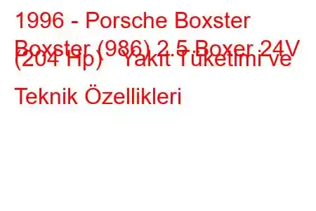 1996 - Porsche Boxster
Boxster (986) 2.5 Boxer 24V (204 Hp) Yakıt Tüketimi ve Teknik Özellikleri