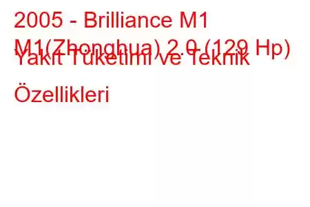 2005 - Brilliance M1
M1(Zhonghua) 2.0 (129 Hp) Yakıt Tüketimi ve Teknik Özellikleri