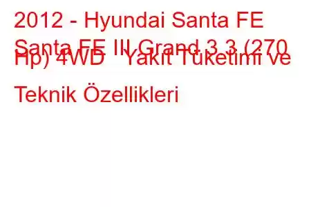 2012 - Hyundai Santa FE
Santa FE III Grand 3.3 (270 Hp) 4WD Yakıt Tüketimi ve Teknik Özellikleri