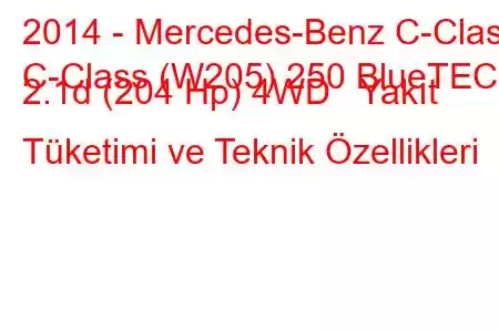 2014 - Mercedes-Benz C-Class
C-Class (W205) 250 BlueTEC 2.1d (204 Hp) 4WD Yakıt Tüketimi ve Teknik Özellikleri