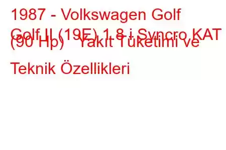 1987 - Volkswagen Golf
Golf II (19E) 1.8 i Syncro KAT (90 Hp) Yakıt Tüketimi ve Teknik Özellikleri