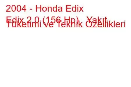 2004 - Honda Edix
Edix 2.0 (156 Hp) Yakıt Tüketimi ve Teknik Özellikleri