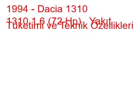 1994 - Dacia 1310
1310 1.6 (72 Hp) Yakıt Tüketimi ve Teknik Özellikleri