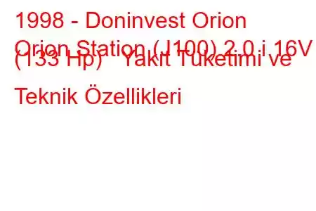 1998 - Doninvest Orion
Orion Station (J100) 2.0 i 16V (133 Hp) Yakıt Tüketimi ve Teknik Özellikleri