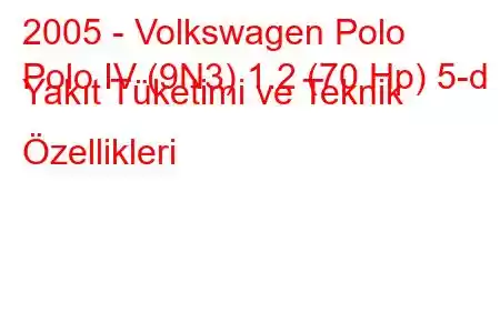 2005 - Volkswagen Polo
Polo IV (9N3) 1.2 (70 Hp) 5-d Yakıt Tüketimi ve Teknik Özellikleri