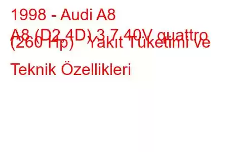 1998 - Audi A8
A8 (D2,4D) 3.7 40V quattro (260 Hp) Yakıt Tüketimi ve Teknik Özellikleri