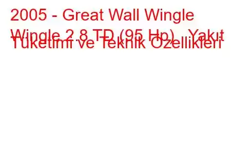 2005 - Great Wall Wingle
Wingle 2.8 TD (95 Hp) Yakıt Tüketimi ve Teknik Özellikleri