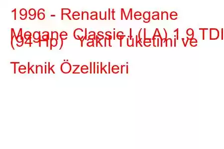 1996 - Renault Megane
Megane Classic I (LA) 1.9 TDI (94 Hp) Yakıt Tüketimi ve Teknik Özellikleri