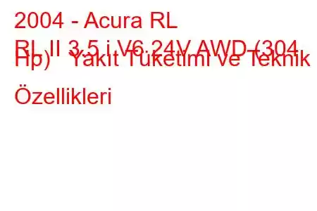 2004 - Acura RL
RL II 3.5 i V6 24V AWD (304 Hp) Yakıt Tüketimi ve Teknik Özellikleri