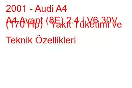 2001 - Audi A4
A4 Avant (8E) 2.4 i V6 30V (170 Hp) Yakıt Tüketimi ve Teknik Özellikleri