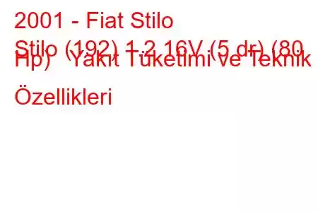 2001 - Fiat Stilo
Stilo (192) 1.2 16V (5 dr) (80 Hp) Yakıt Tüketimi ve Teknik Özellikleri