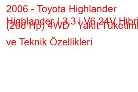 2006 - Toyota Highlander
Highlander I 3.3 i V6 24V Hibrid (208 Hp) 4WD Yakıt Tüketimi ve Teknik Özellikleri