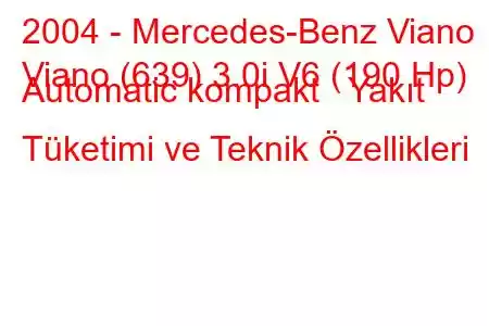 2004 - Mercedes-Benz Viano
Viano (639) 3.0i V6 (190 Hp) Automatic kompakt Yakıt Tüketimi ve Teknik Özellikleri